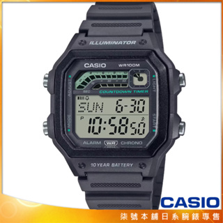 【柒號本舖】CASIO 卡西歐十年電力野戰電子錶-黑灰 / WS-1600H-8A (台灣公司貨)