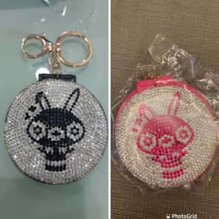 可愛大眼兔子卡通造型滿鑽水鑽隨身鏡子鑰匙圈 吊飾