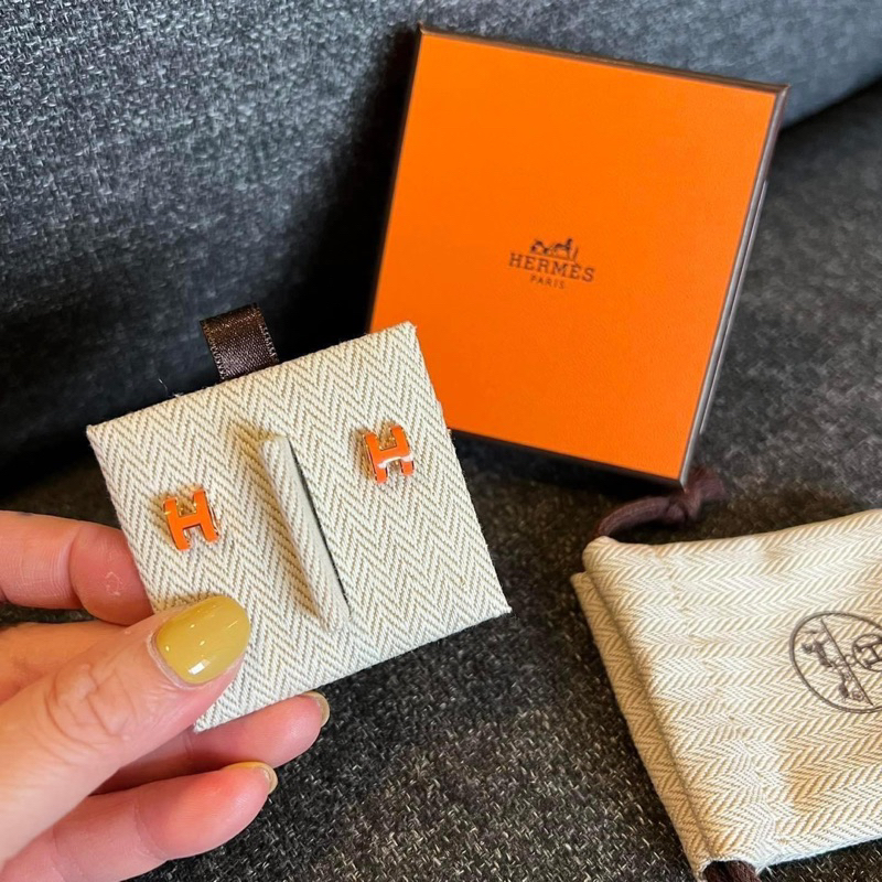 在台現貨🧡18888 愛馬仕HERMÈS  經典mini POP H耳環  橘玫瑰金