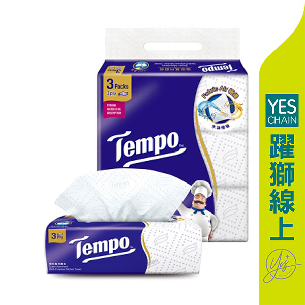 TEMPO極吸萬用3層抽取式廚房紙巾60抽 3包/12袋/箱【躍獅線上】