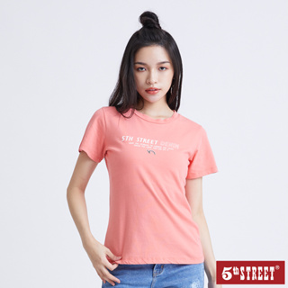 5th STREET 女裝復古標籤短袖T恤-玫瑰紅