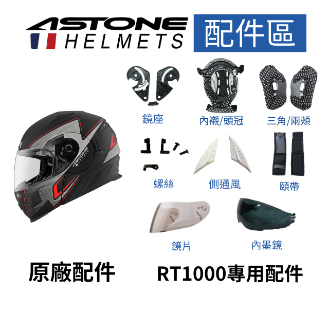 【ASTONE】RT1000 配件 鏡座 內襯/頭冠 三角/兩頭 螺絲 側通風 頤帶 鏡片 內墨鏡