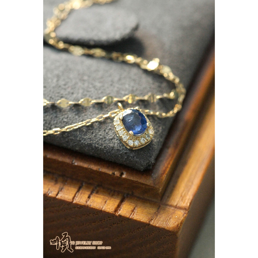 順順飾品--輕珠寶項鍊--18K黃K金假兩條天然藍寶石鑽石項鍊┃主石藍寶石0.25ct克拉.最長45公分