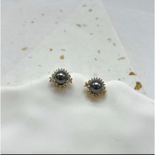 正韓現貨II JEWELRY 施華洛世奇奧地利水晶6mm大地溪灰珍珠925銀針