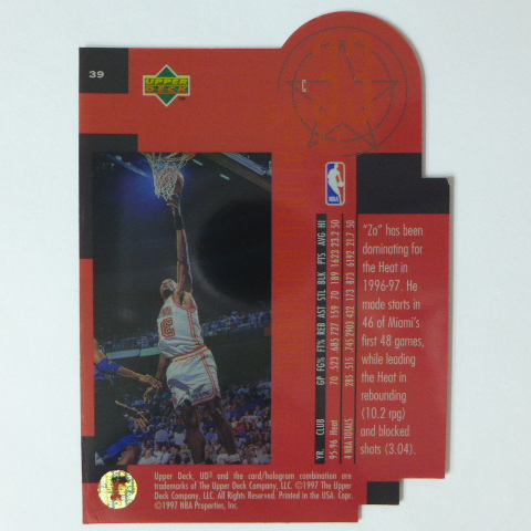 ~ Alonzo Mourning ~晨星/名人堂/腎鬥士/阿朗佐·莫寧 1997年UD3.切割底片設計.NBA塑膠卡