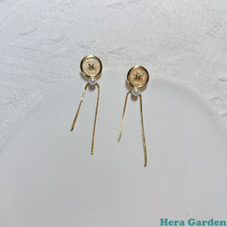 【Hera Garden】鈕扣珍珠鏈條耳釘