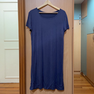 柔軟 舒適 居家服 短袖 深灰藍色 睡衣 洋裝 連身裙 二手 保存良好
