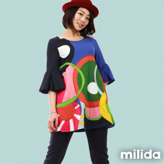 milida 七分袖幾何拼貼短版洋裝 MMRYIP013
