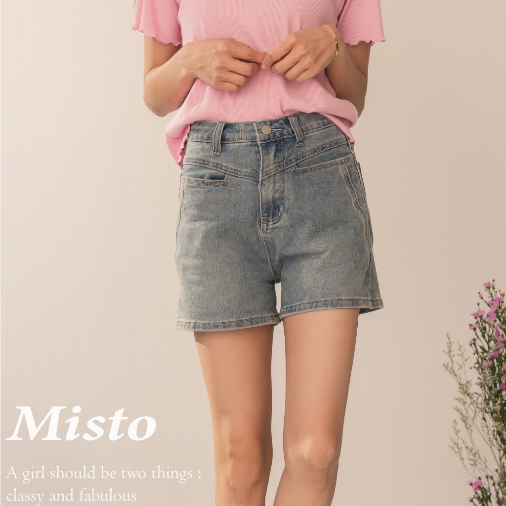 【MISTO SHOP】正韓 顯瘦單寧萊卡前口袋短褲