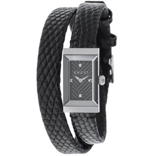 現貨 GUCCI YA147505 古馳 手錶 14mm 蜥蜴皮壓紋皮帶長方形黑面盤手環式女錶