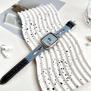 《24hr出貨》時髦丹寧拼接 Apple Watch錶帶 ｜3色｜Apple Watch 真皮錶帶