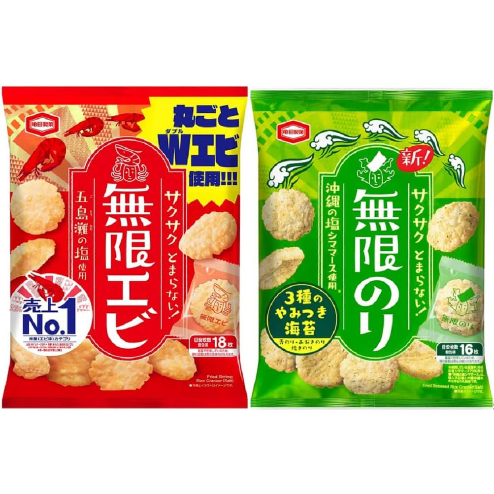 [現貨]日本龜田製菓 無限蝦/無限海苔  米果 仙貝 蝦餅 濃厚蝦味 海苔味18枚入