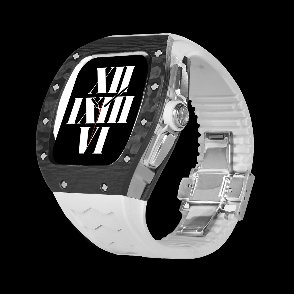 Apple Watch 手錶改裝 跑車碳纖維+鈦合金錶殼 氟橡膠錶帶 SE/4/5/6/7/8/SE2
