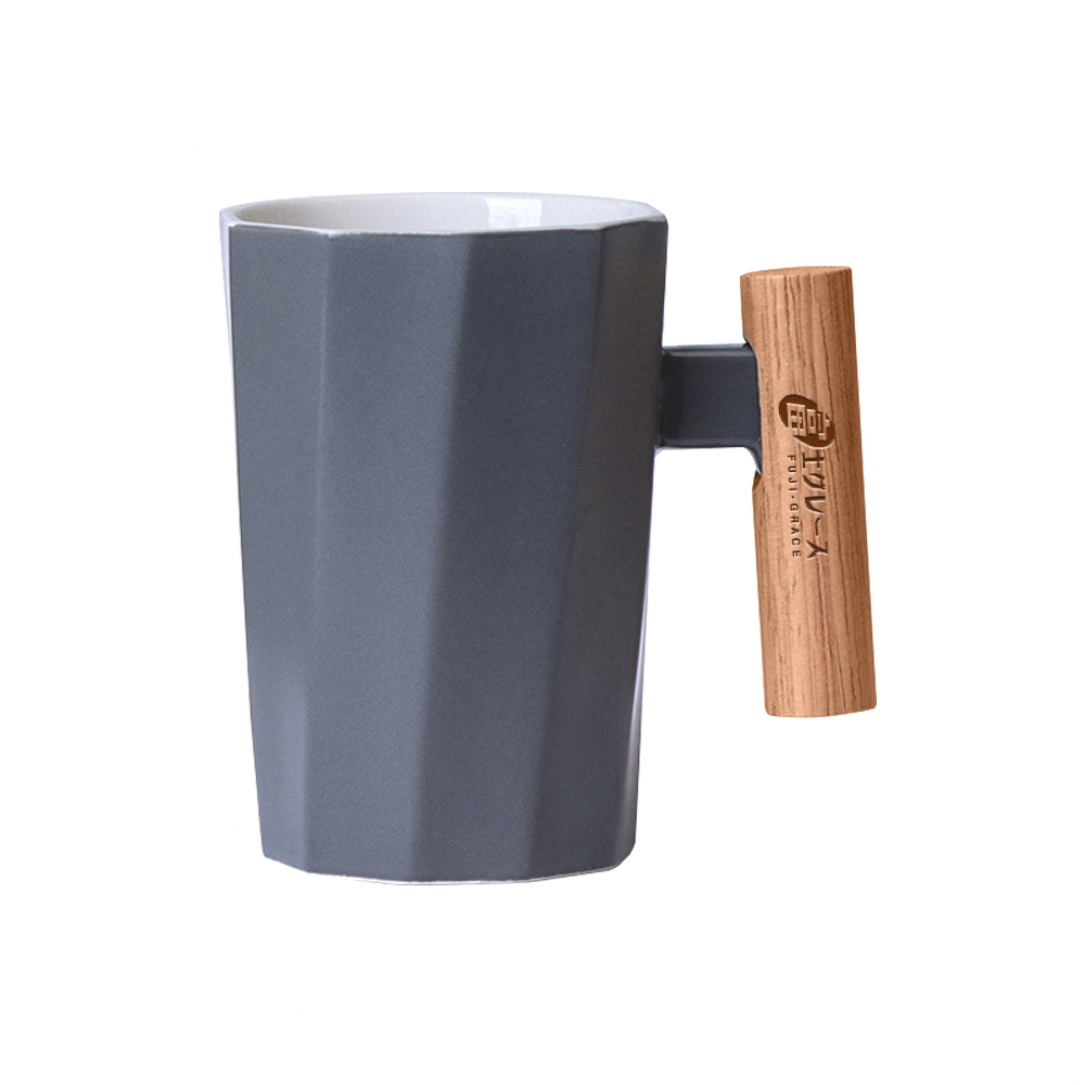 【生活工場】和風匠藝木柄咖啡杯400ml-灰 馬克杯 水杯 玻璃杯 咖啡杯