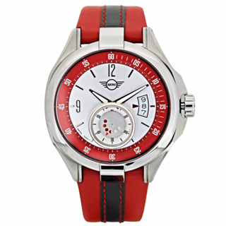 MINI SWISS WATCHES 石英錶 45mm 紅底白錶面 紅灰相間皮錶帶-紅色