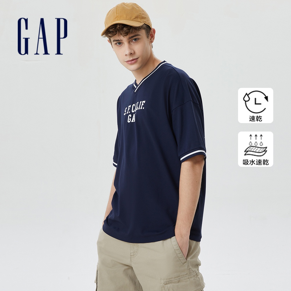 Gap 男裝 Logo印花V領短袖T恤-海軍藍(671943)