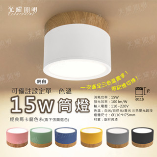 臺灣現貨 筒燈 吸頂燈 三色溫 帶記憶跳段 馬卡龍 七色可選 LED 15W 現代簡約 陽臺燈 玄關燈 客廳 臥室 走廊