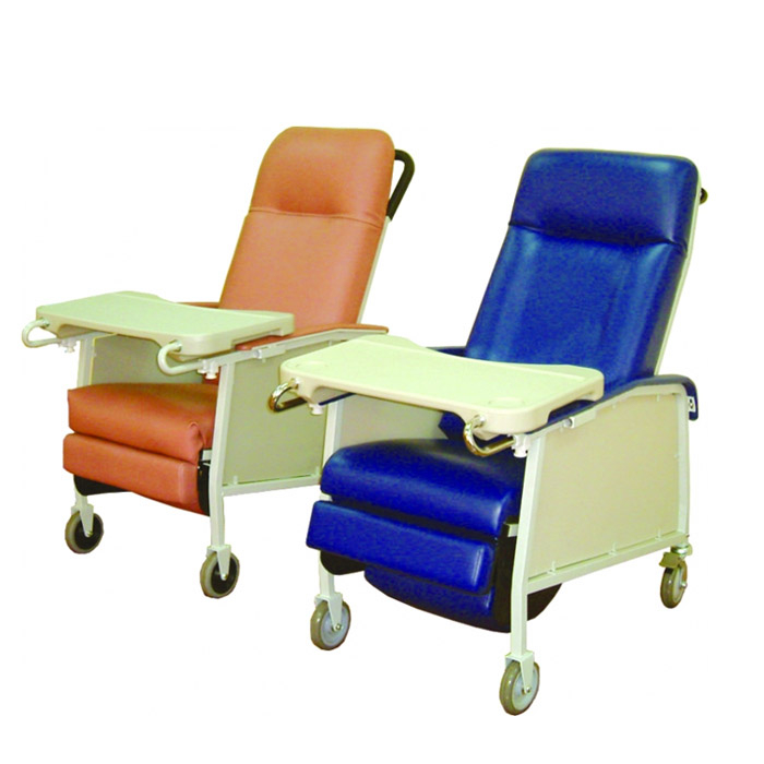【海夫健康生活館】佳新醫療 可躺 可坐 附剎車輪 收納式餐桌 老人護理休閒椅 藍色/棕色(JXOC-001)