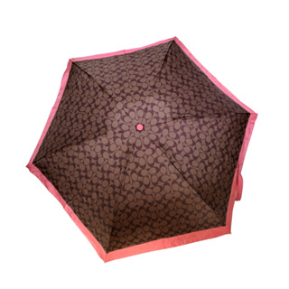專櫃正版有吊牌✨COACH | 經典滿版C LOGO圖案抗UV折疊傘晴雨傘-粉邊深咖色 精品 精緻 品味