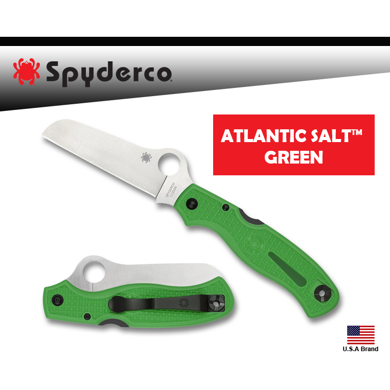 Spyderco美國蜘蛛ATLANTIC SALT折刀平刃綠柄耐腐蝕LC200N鋼附背夾【SPC89FPGR】