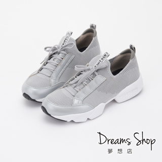 DREAMS SHOP 台灣製飛線編織輕量減壓記憶墊綁帶休閒鞋 灰色【JD8167】大尺碼女鞋37-45