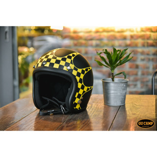 現貨 GU CAMP騎士部品 Gallop P-51 飛鏢賽車格 復古 oldschool 小帽體 安全帽 消光黑／黃