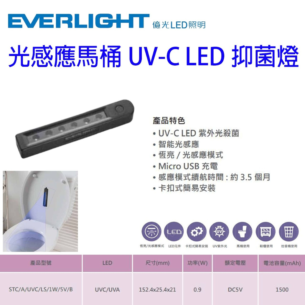 億光 UV-C LED 光感應殺菌燈 馬桶殺菌除味 USB充電 TSAN152U