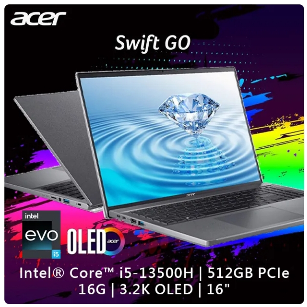 ACER Swift GO SFG16-71-55WZ 灰(i5-13500H/16G/512G PCIe/W11/3.