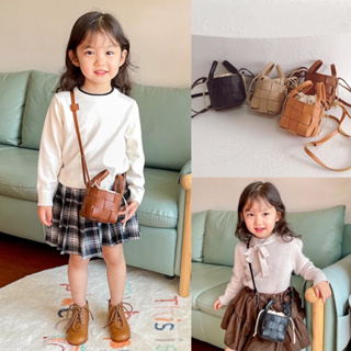 熱銷款🔥A437 韓版森林系編織包 兒童包 包包 手提包 手拿包 側背包 斜跨包 束口袋 黑 棕 卡其色 女童 PU包