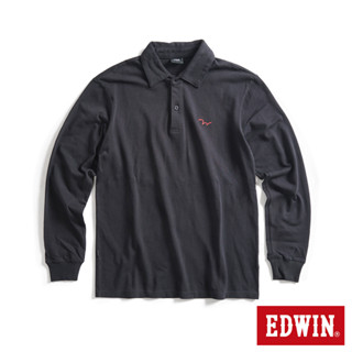 EDWIN 男款 EDGE 經典Ｗ印花長袖POLO衫(黑色)