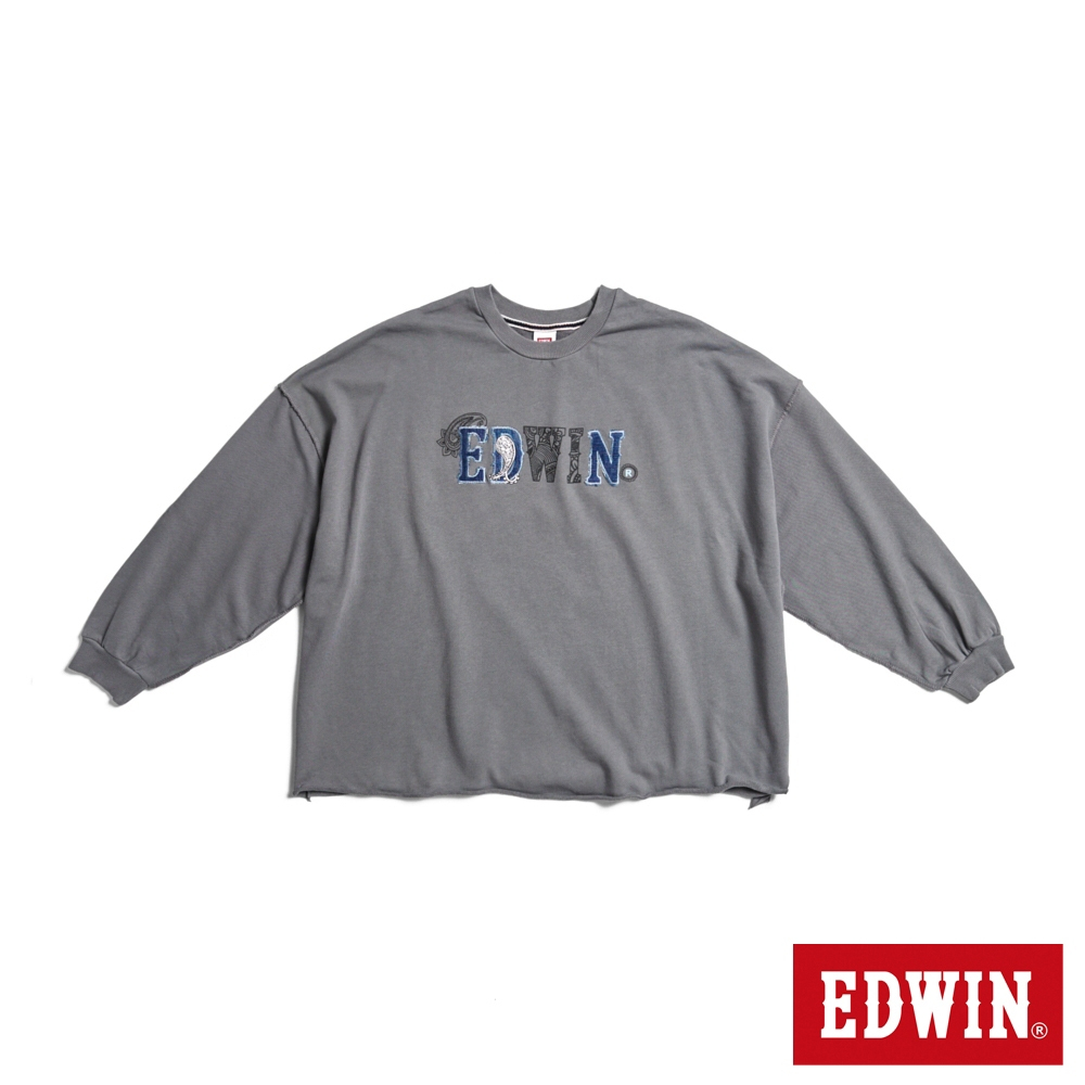 EDWIN 再生系列 CORE 環保丹寧變形蟲LOGO寬版不收邊厚長袖T恤(灰褐色)-女款