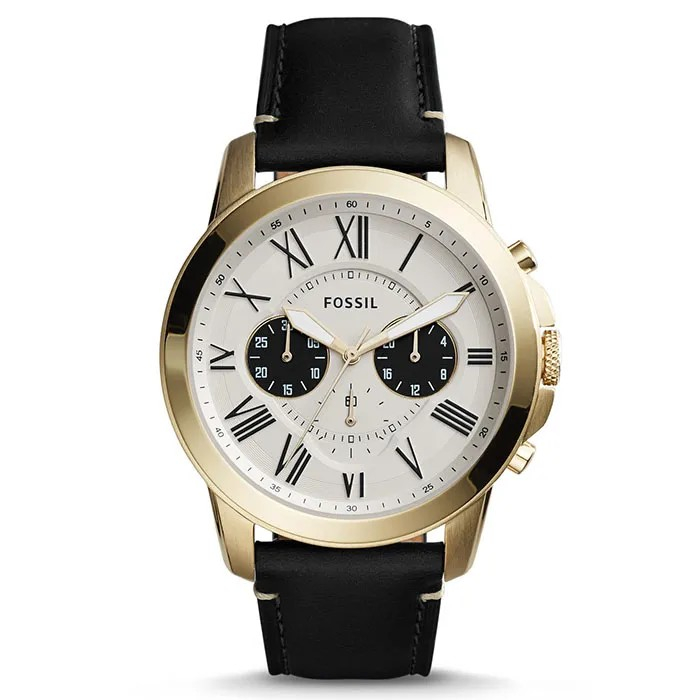 【FOSSIL】FS5272 羅馬字 皮錶帶 三眼計時男錶 白/淺金 44mm 台南 時代鐘錶