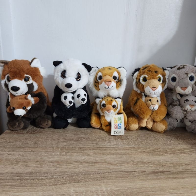 仿真動物 母子 熊貓 老虎 浣熊 獅子 豹 狐獴 動物園 可愛 毛絨 玩具 娃娃 玩偶 公仔 收藏 生日 禮物 交換禮物