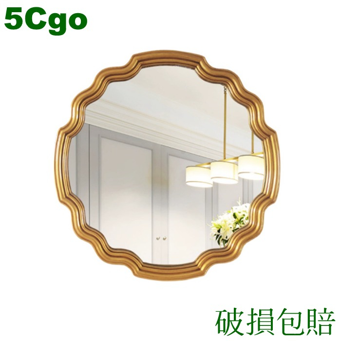 5Cgo簡約美式復古浴室鏡衛浴衛生間鏡裝飾鏡洗漱鏡子造型梳妝鏡壁掛圓形設計師t642842239690含稅開發票