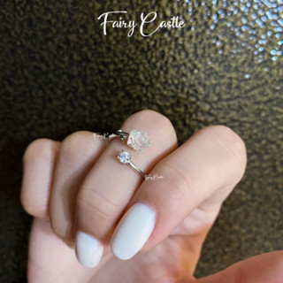 心享飾城 Fairy Castle♡【925純銀戒指】韓/璀璨·甜美單鑽玫瑰花純銀戒指 尾戒 玫瑰 可調式開口戒指 銀飾