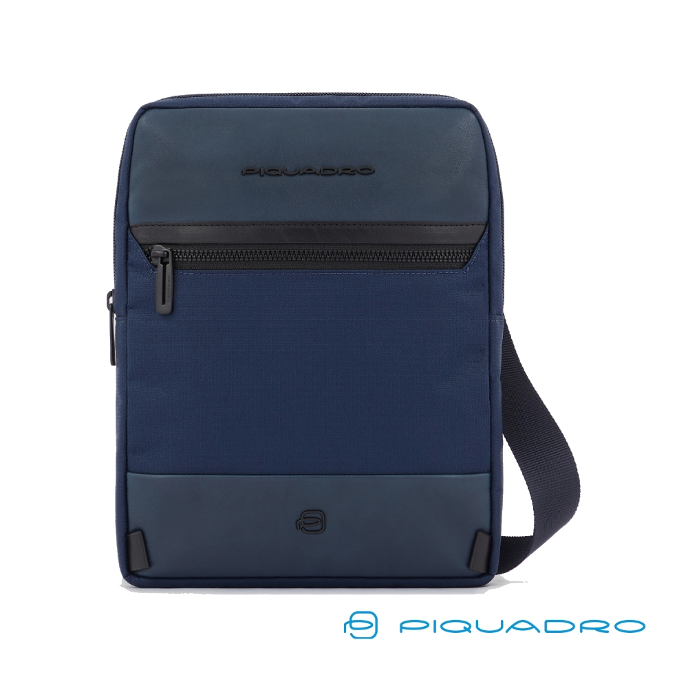 [義大利 Piquadro] 尼龍側背包推薦 回收再製尼龍 前後拉鍊隔層設計 CA1816W115-黑藍兩色