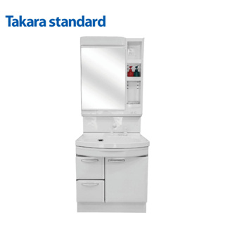 【Takara-standard】日本進口75CM琺瑯抽屜單門浴櫃組+TAKARA單面收納鏡附照明(ABS)防潮