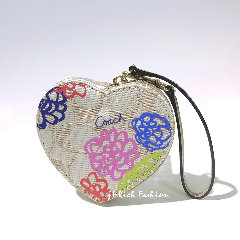 清倉特惠- COACH 愛心形狀塗鴉設計織布材質手挽零錢包 #62349