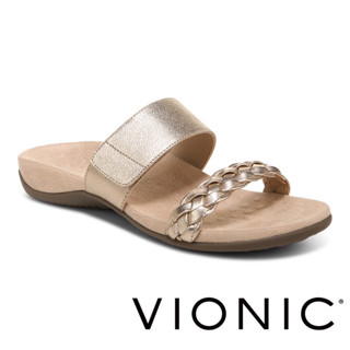 【VIONIC 法歐尼】Jeanne珍妮 牛皮鬆緊可調足弓支撐腳型修飾質感拖鞋矯正鞋足弓鞋 金/8
