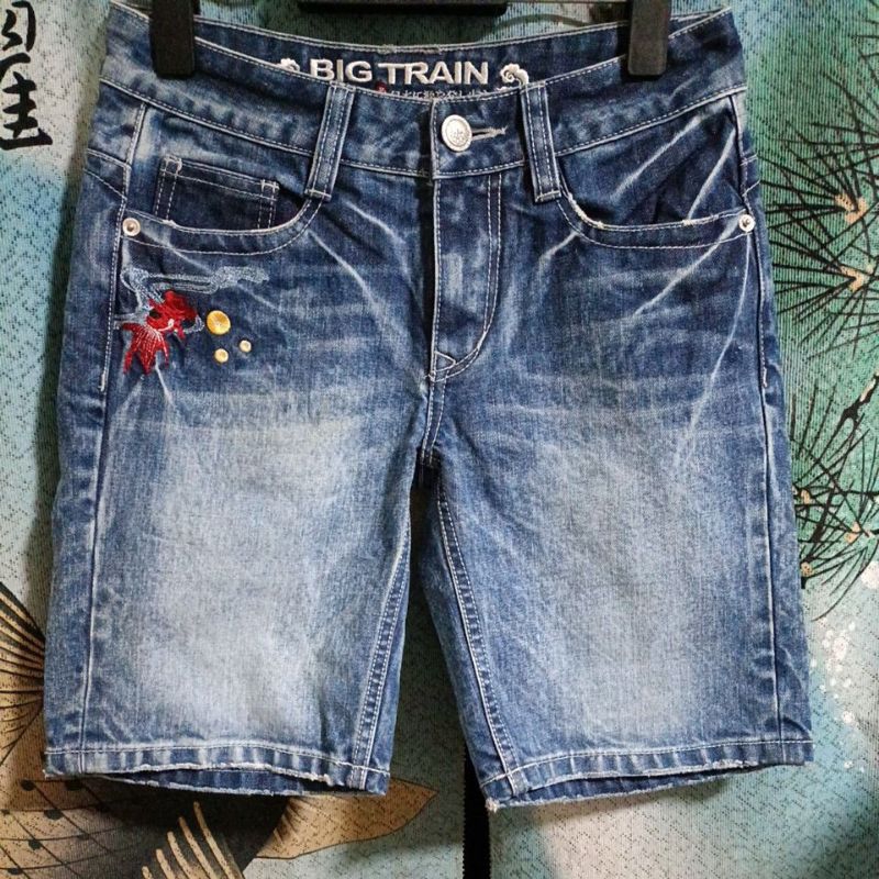 BIG TRAIN刺繡金魚牛仔短褲