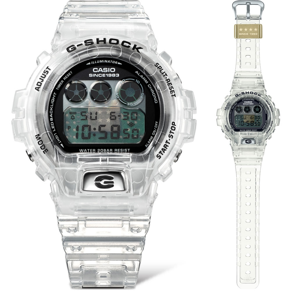 CASIO卡西歐 G-SHOCK 40週年限定 獨特透視錶面 半透明 經典三眼 數位系列 DW-6940RX-7_50m