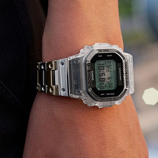 CASIO卡西歐 G-SHOCK 40週年限定 獨特透視表面 半透明 雙材質綜合錶帶 DWE-5640RX-7