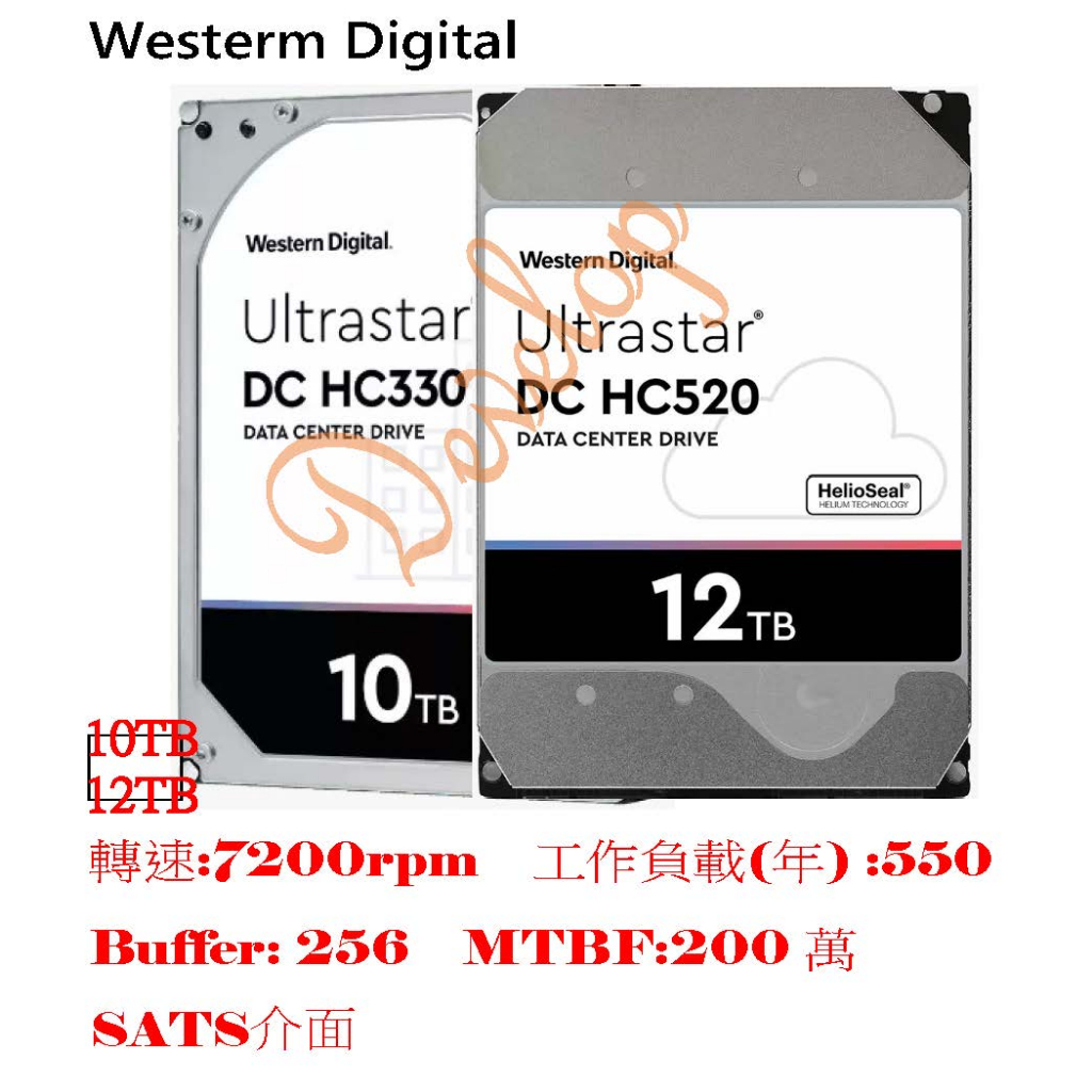 Develop WD 3.5吋 10T 12T Ultrastar DC HC330企業硬碟 祼裝 工業包