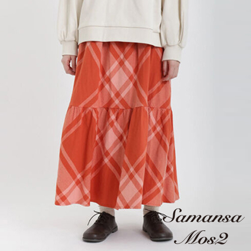 Samansa Mos2 素面/菱格紋圖案棉質分層式剪裁長裙(FL31L0L0180)