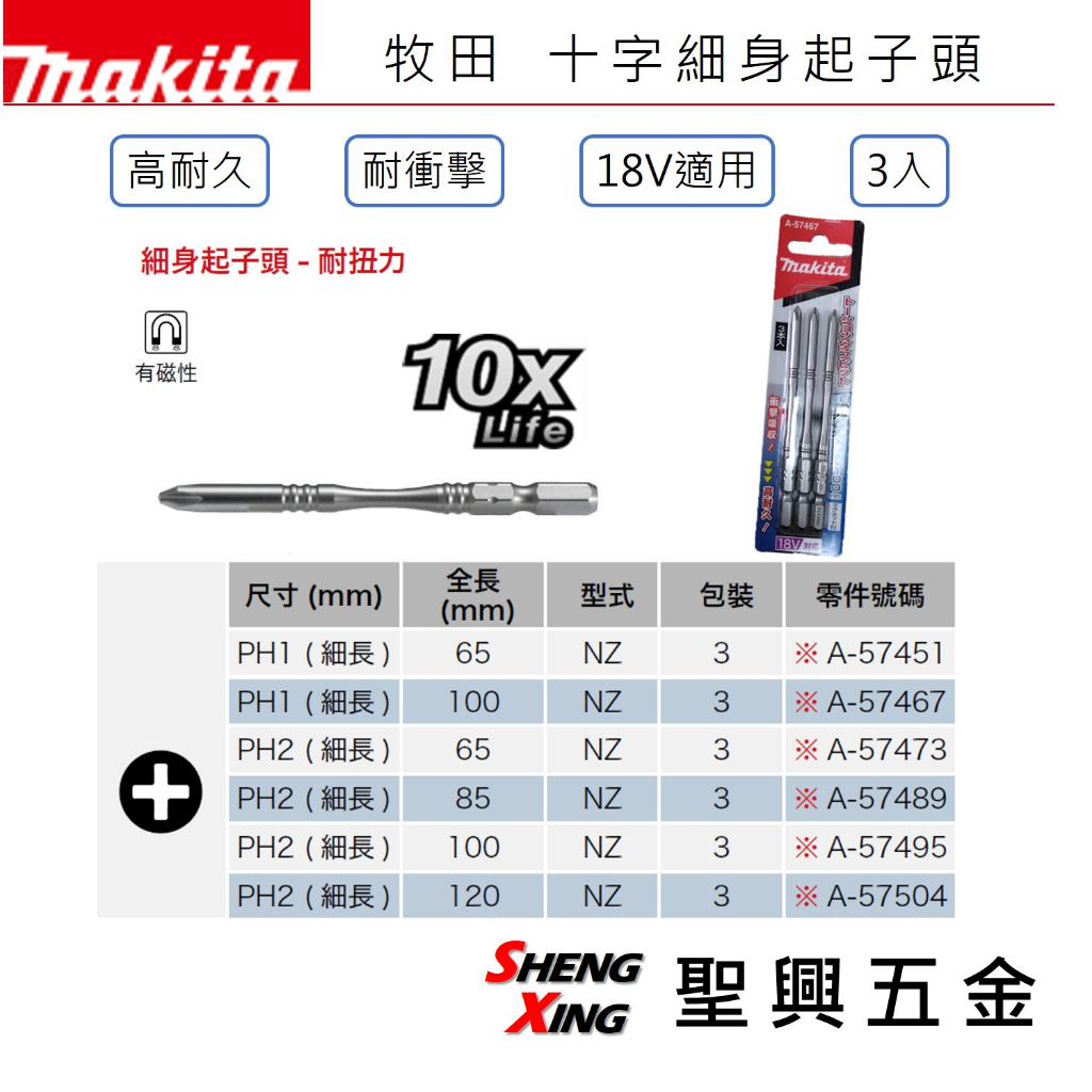 [聖興五金] 日本製 牧田Makita 細身起子頭 十字起子頭 耐衝擊 高耐久 18V適用 3入 可開發票