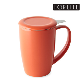 【FORLIFE總代理】美國品牌茶具 - 圓滑/ 濾網泡茶杯組443ml-橘