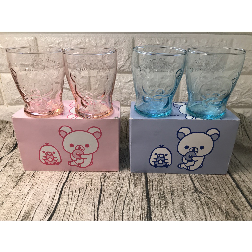 日本製🇯mister donut 拉拉熊 懶懶熊 玻璃 玻璃杯 酒杯 水杯 小雞 對杯 藍色 粉色 結婚 禮物