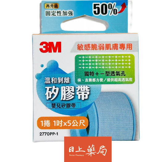 矽膠帶 3M 嬰兒矽膠帶 敏感脆弱肌膚專用 溫和剝離 1捲 1吋 x 5公尺 高透氣 IV管路固定 敷料固定