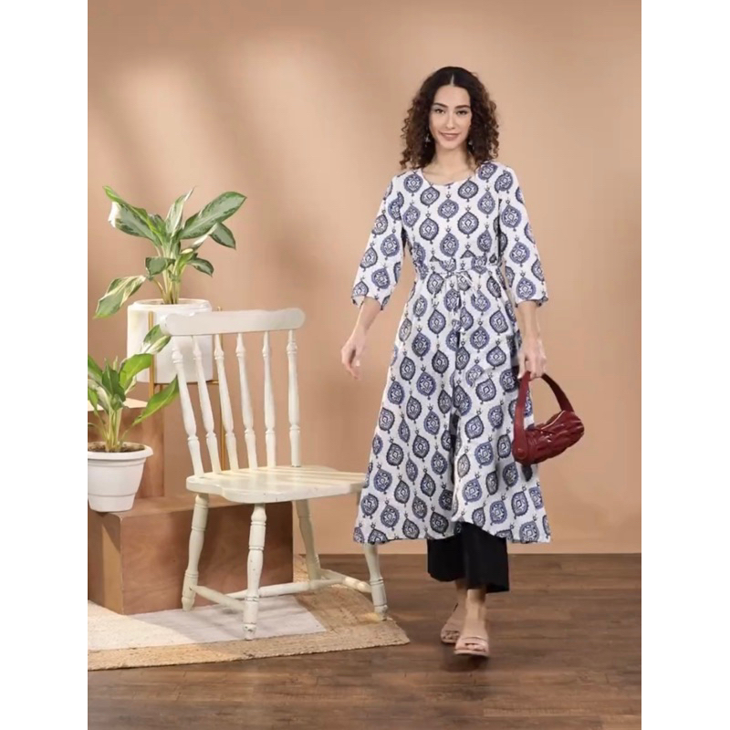 【Lakshmi 各國好物 印度】印度品牌 白色&amp;藍色&amp;棕色 民族風印花 綁帶洋裝