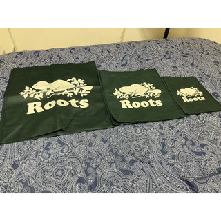 絕版 限量 ROOTS 環保袋 不織布 綠色 芝麻灰 森林 標籤滿版